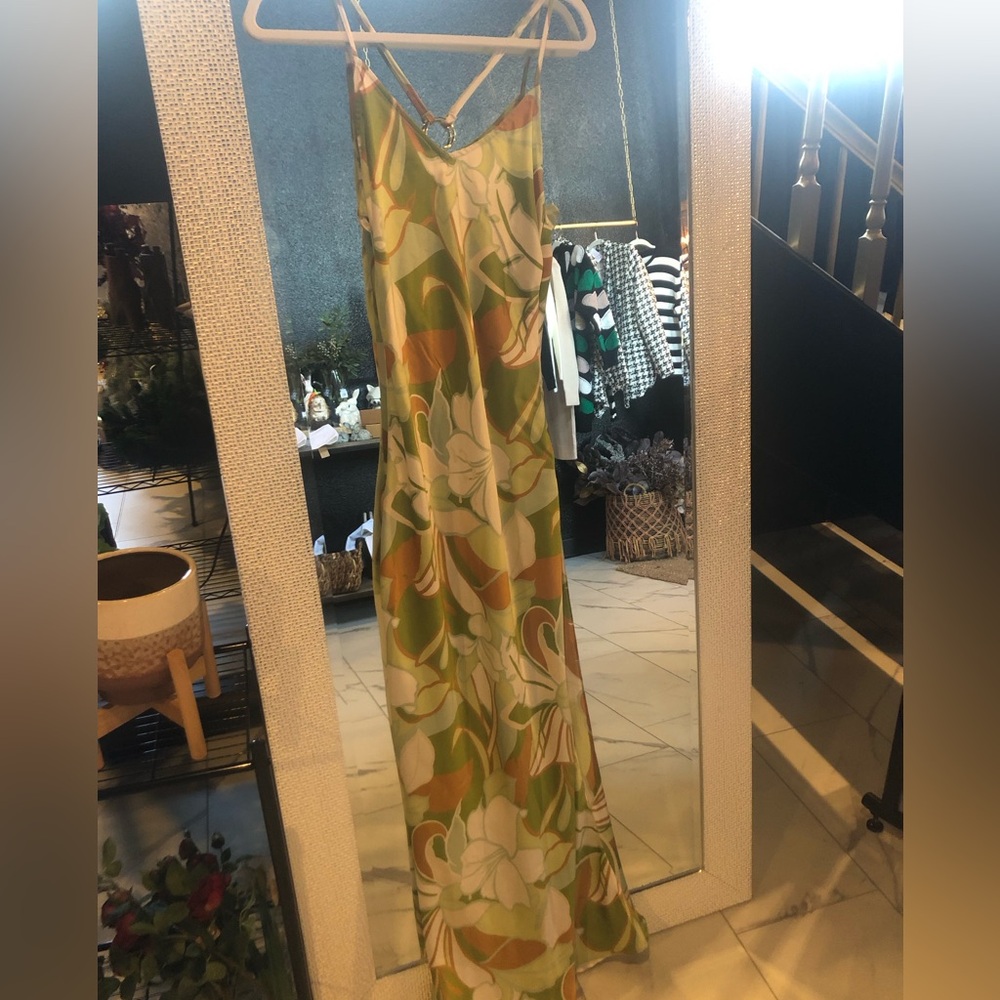 Floral Maxi Dress in Green and Orange